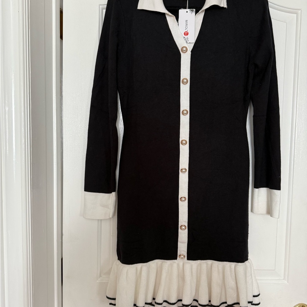 Elegant Black and White Midi Dress